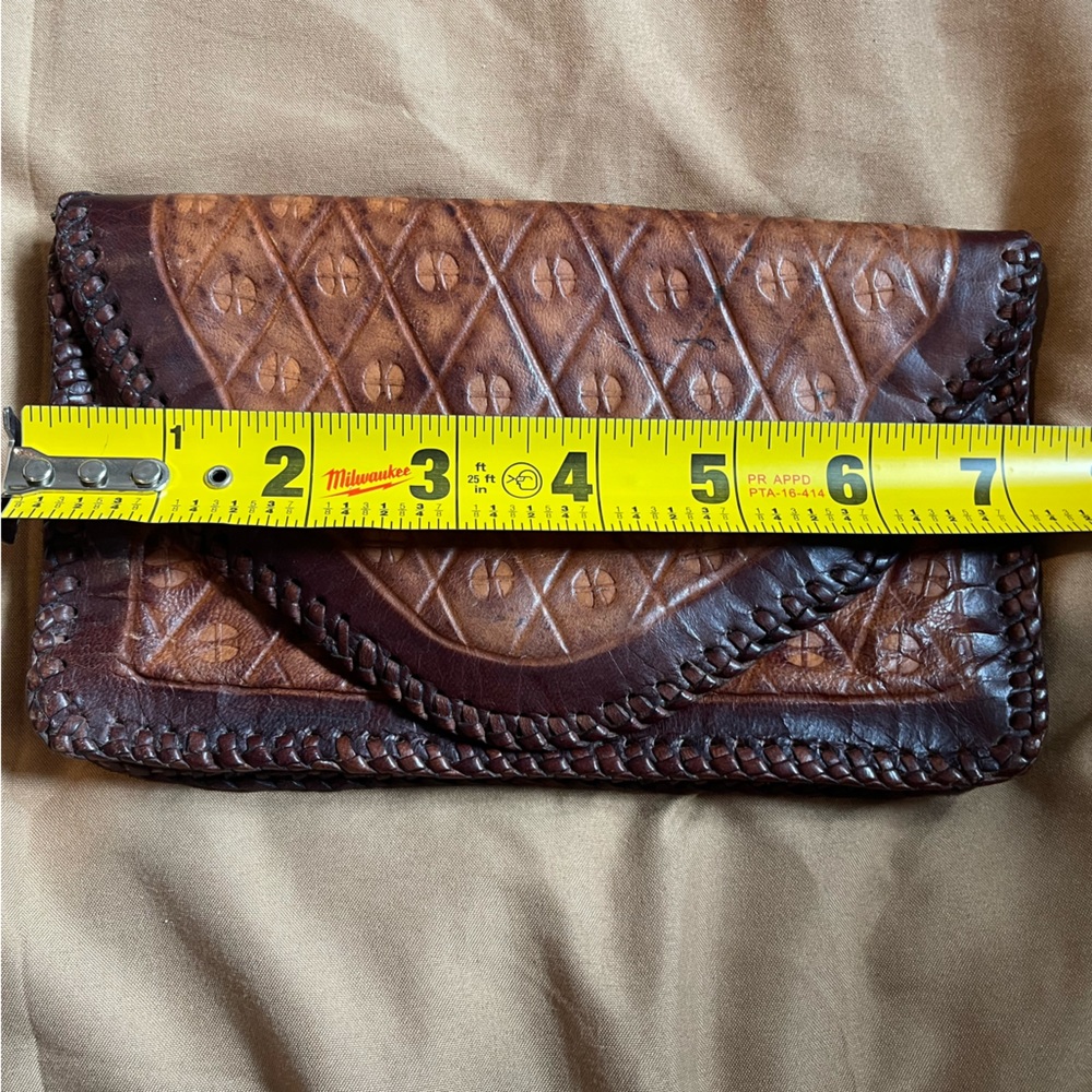 Vintage Ecuadorian Genuine Leather Handmade Wallet Pouch Purse Clutch - Picture 7 of 7